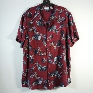 KingSize Brand Men Camp Shirt Size 2XL Big Burgundy Motorcycles Biker